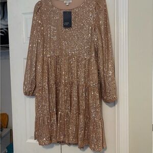 Crown & Ivy Gold Sequin Midi Dress